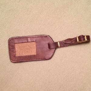 1960s 1970s leather luggage tag, hand crafted